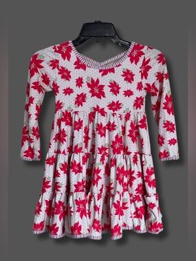 Sweet Caroline Girls 5/6 Christmas Poinsettia Twirl Dress Tiered Holiday